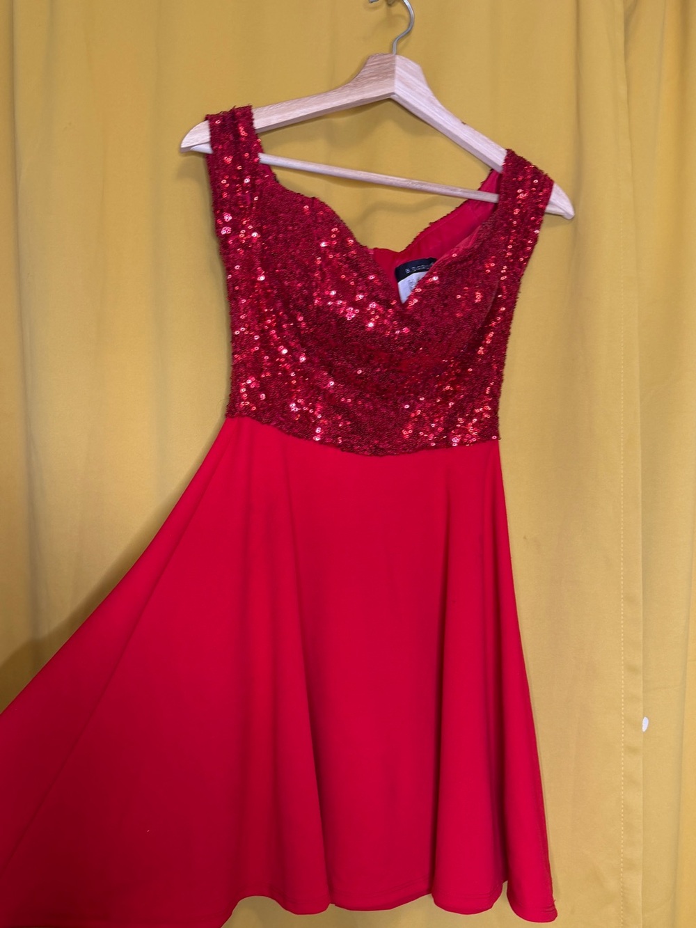B Darlin Red Sequin Bodice A-Line Off The Shoulders Dress